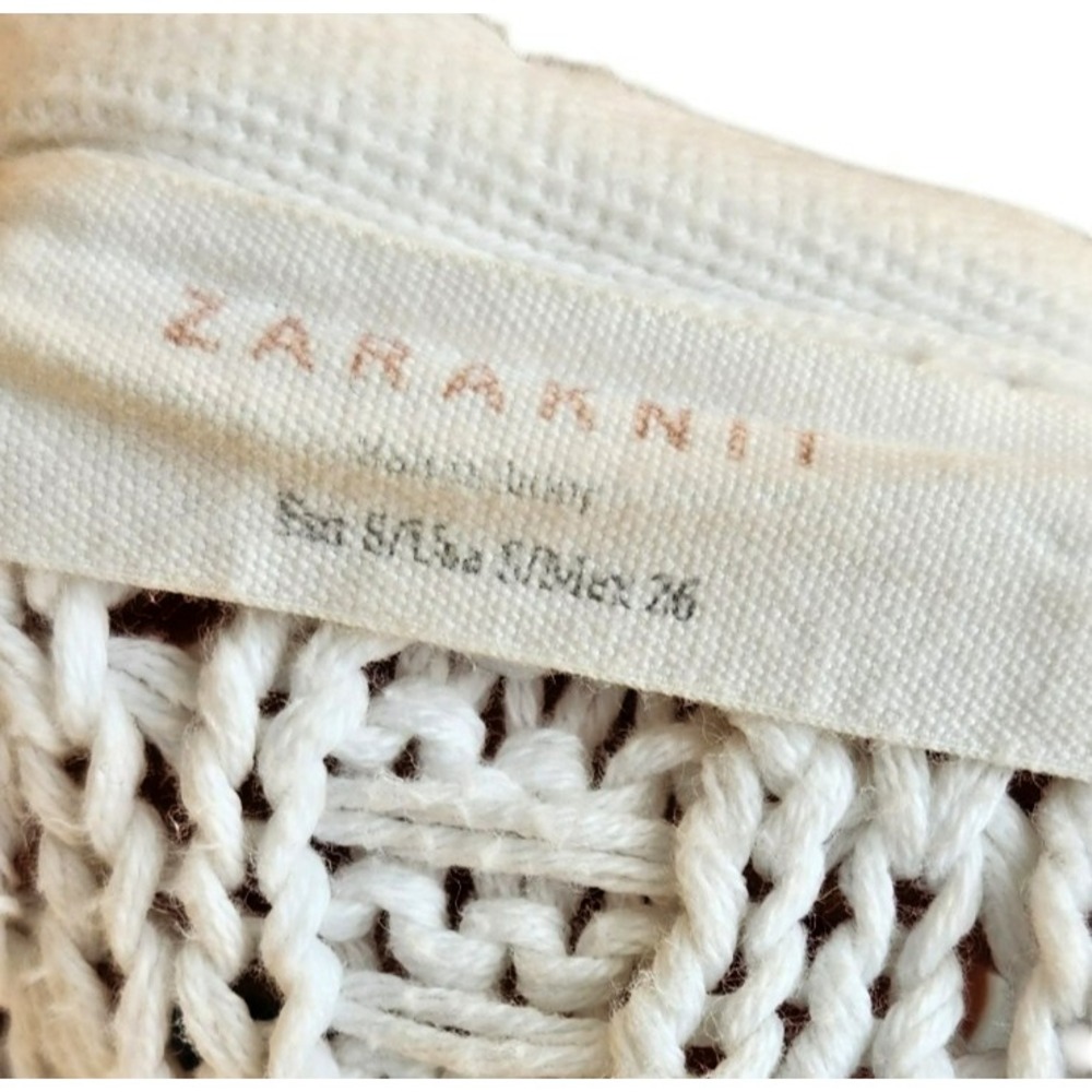Zara Knit Cream Pointelle Split Back‎ Sweater Scoop Neck Ivory Small - Picture 5 of 5